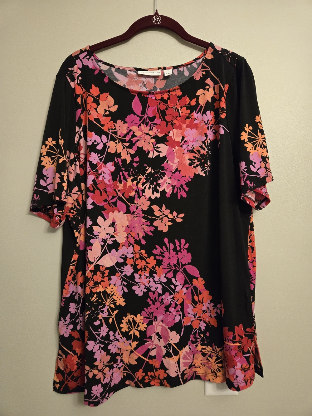 Susan Graver Printed Liquid Knit Elbow Sleeve Tunic  Floral Print
